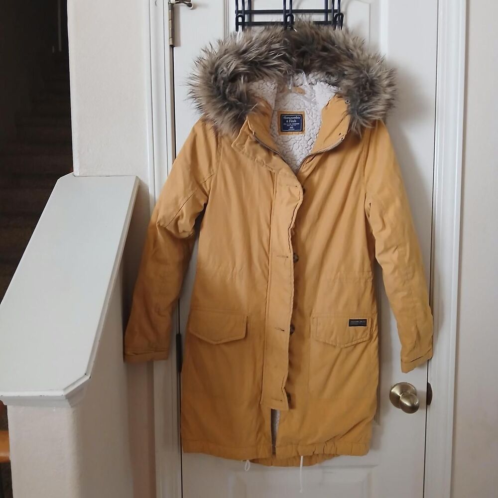 Abercrombie & Fitch Sherpa Lined Faux Fur Hooded Military Parka XXS Y2K Gorpcore